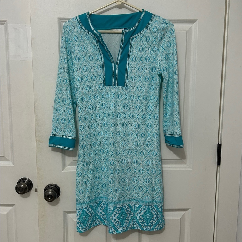 Cabana Life long sleeve dress size XS blue white